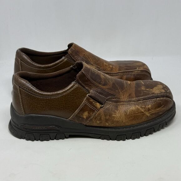 GBX Chunky Shoes Mens 12 M Brown Distressed Leather Slip On Vintage Y2K Biker - Picture 1 of 16